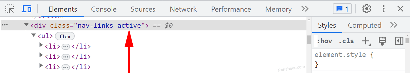 toggle a css class using javascript, inspect element