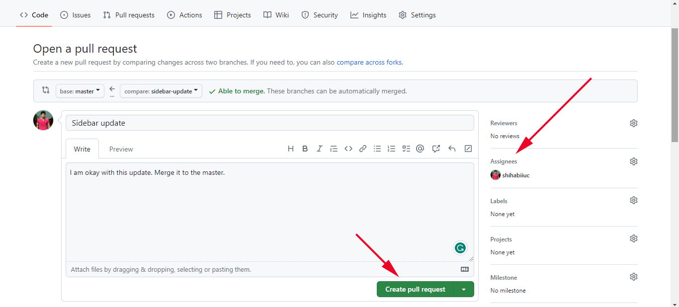 Create a pull request on GitHub